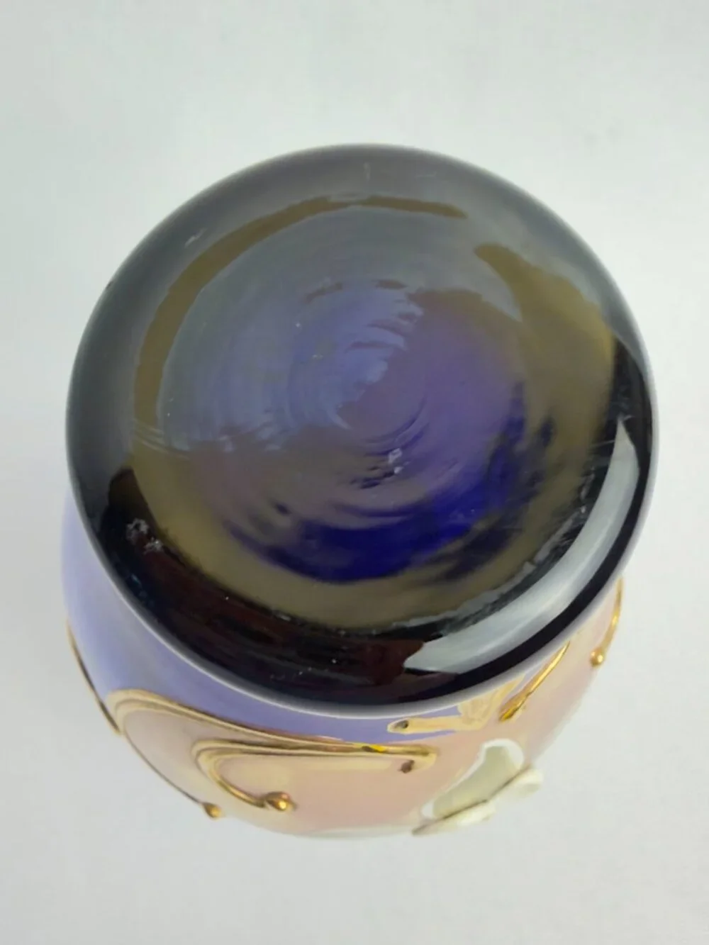 Murano Glass Vintage Vase Cobalt Blue & Gold Enamel Raised Floral 4 ¼” Italy